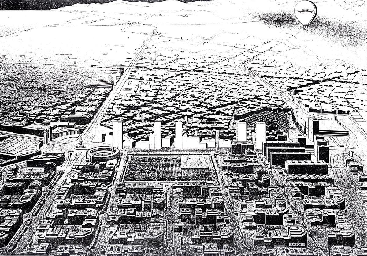 Esbozo de las torres de oficinas tal como se concebían en 1987 para la calle Tarragona. (Fuente: El Periódico)