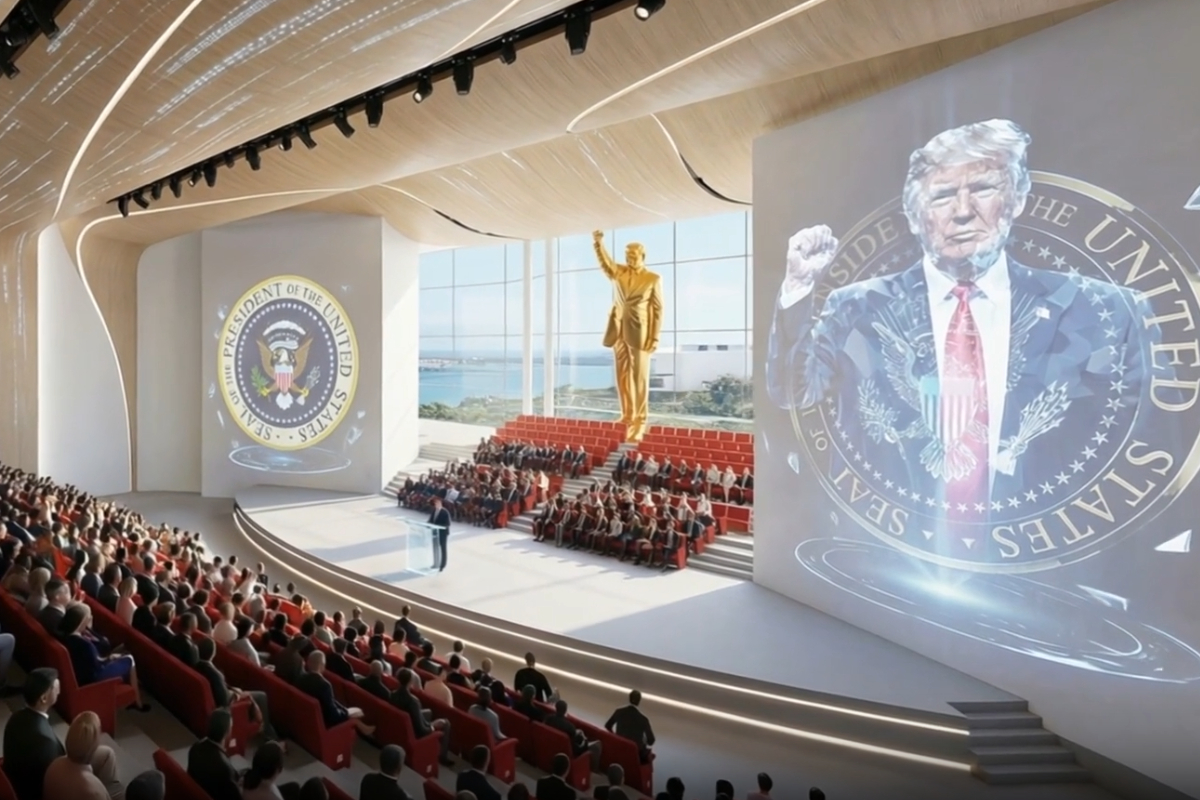 Trump presenta su futura biblioteca presidencial con una estatua dorada gigante