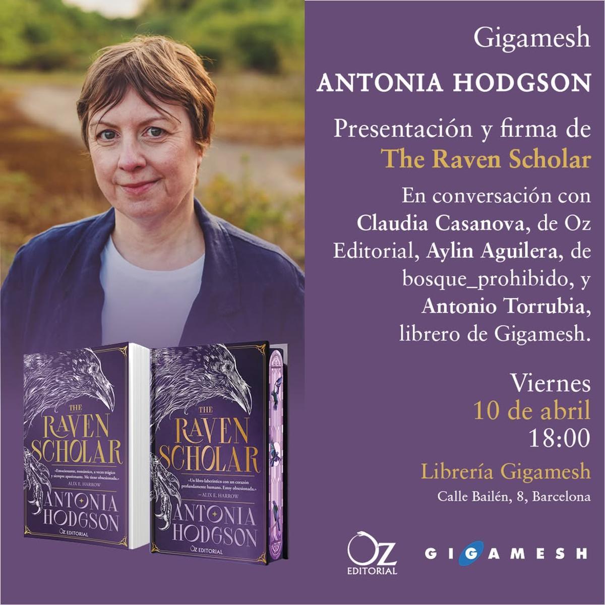Cartel de la visita de Antonia Hodgson, autora de 'The Raven Scholar', en la librería Gigamesh de Barcelona (Fuente: El Periódico)