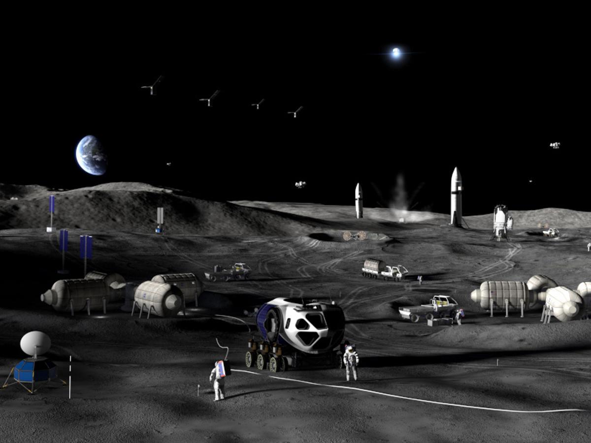 Imagen de la NASA que muestra el concepto artístico de la Fase 3 de la Base Lunar de la NASA. (Fuente: El Periódico)