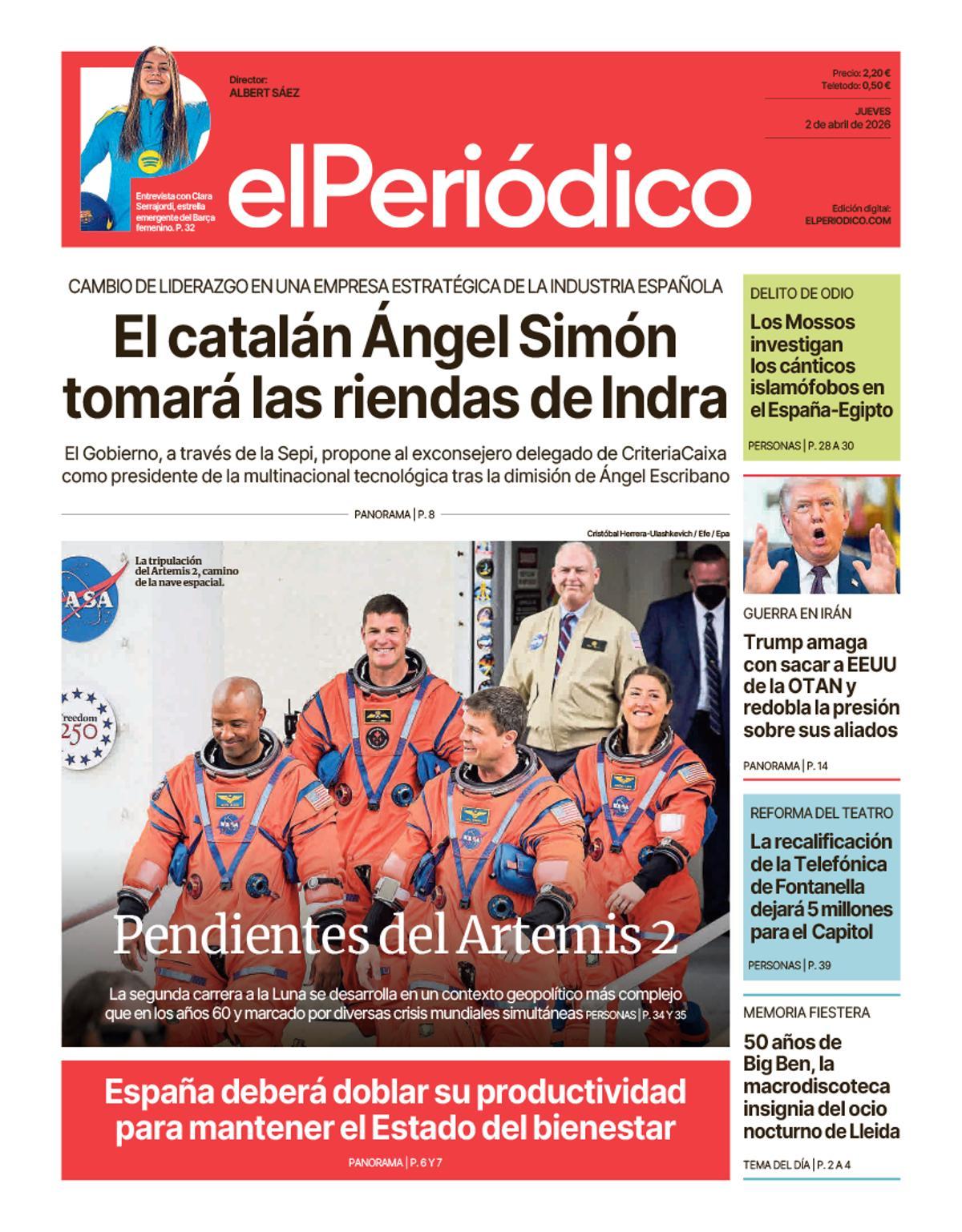 Portada de EL PERIÓDICO del 2 de abril de 2026: Edición Impresa