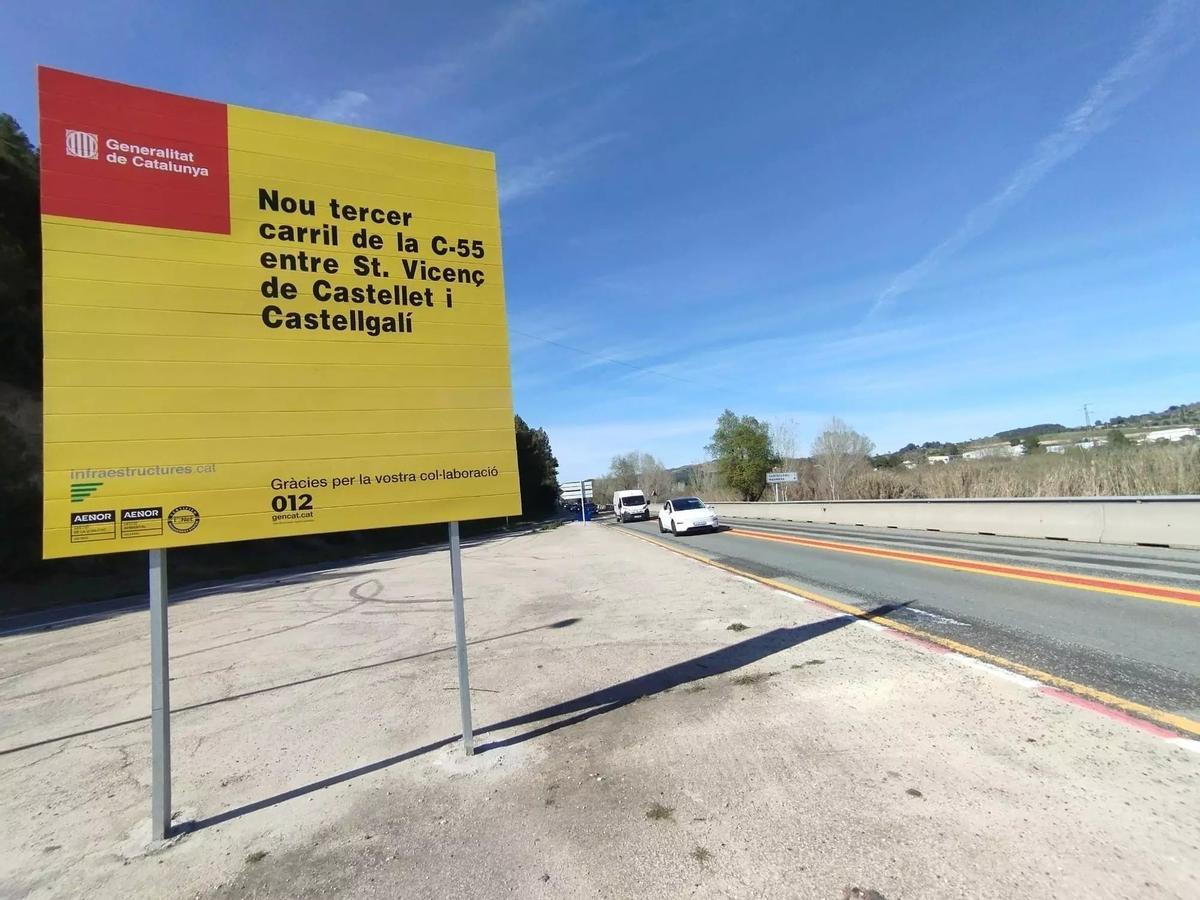 Obras de construcción del tercer carril de la C-55 en Castellbell i el Vilar (Fuente: El Periódico)