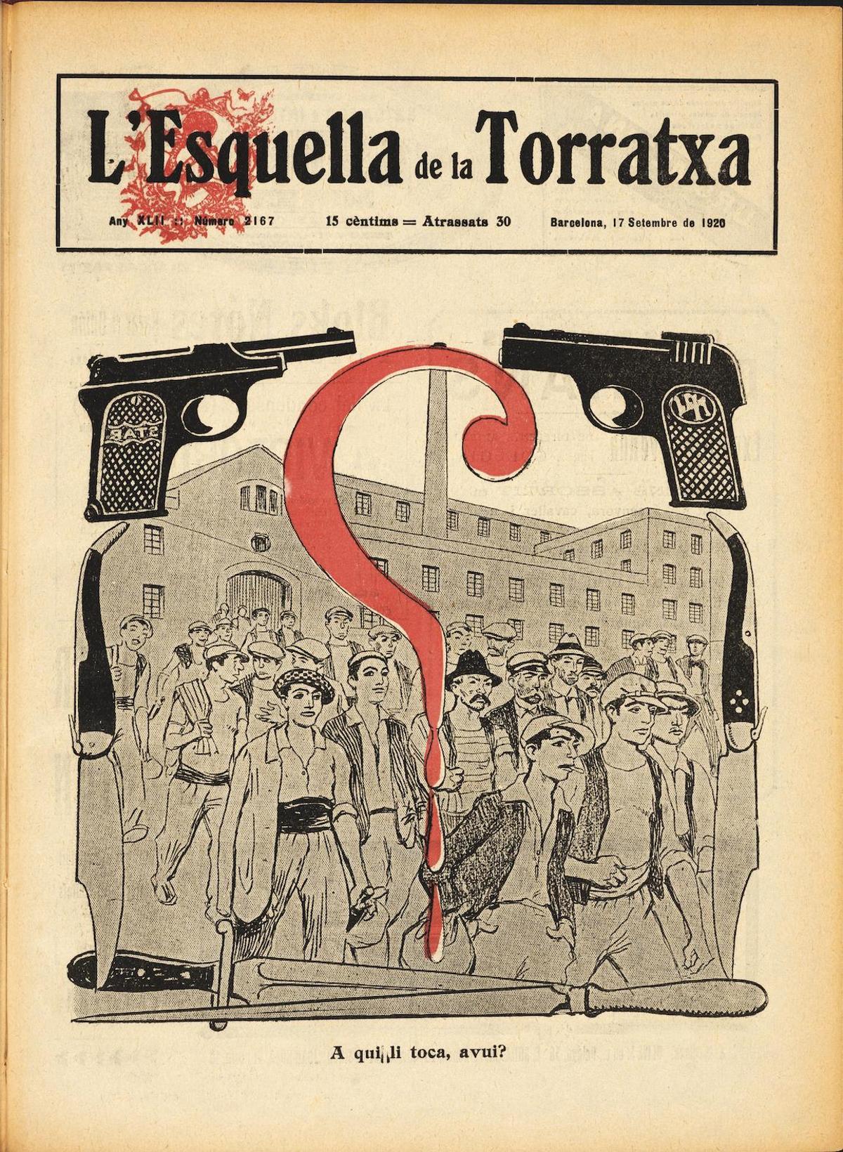 Un somatén armado en la Gran Vía de Barcelona durante el pistolerismo. (Fuente: El Periódico)