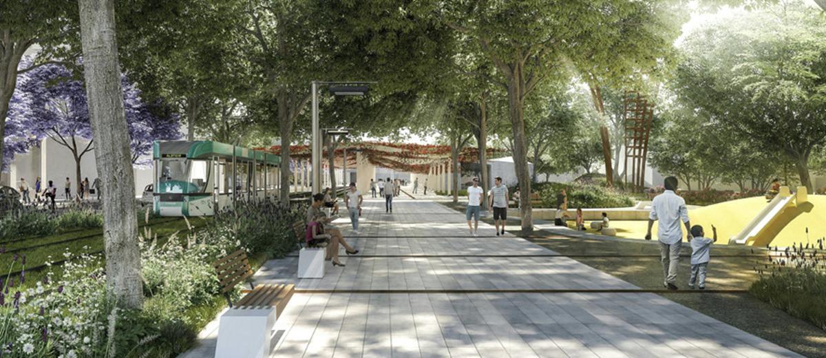 Vista aérea de Sant Feliu de Llobregat mostrando la ciudad dividida por las vías del tren