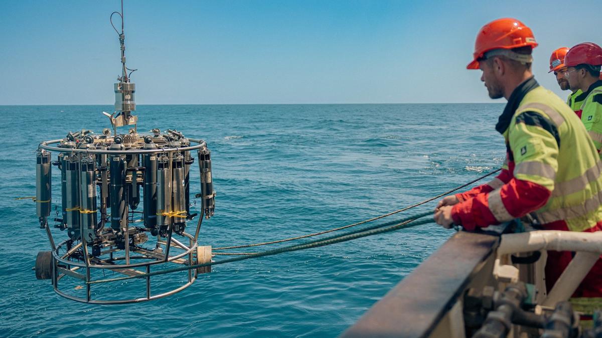 Vista satelital del Atlántico mostrando la corriente oceánica