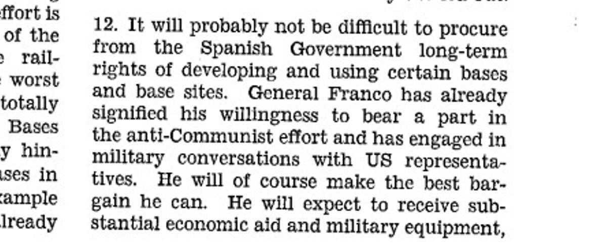 Documento desclasificado de la CIA sobre bases militares en España