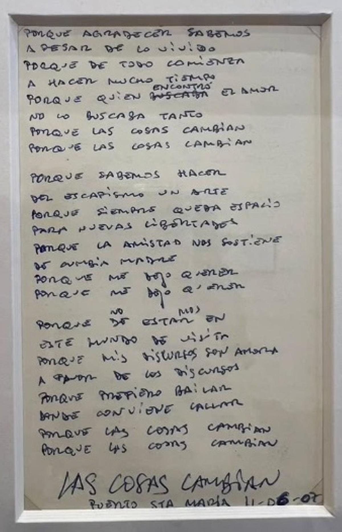 Manuscrito de Amaral con título tachado y dibujos de tarta e isla