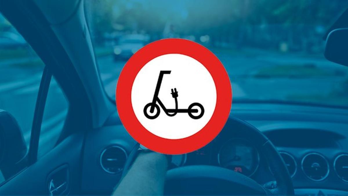 Señal R-118 prohibiendo patinetes eléctricos en carretera