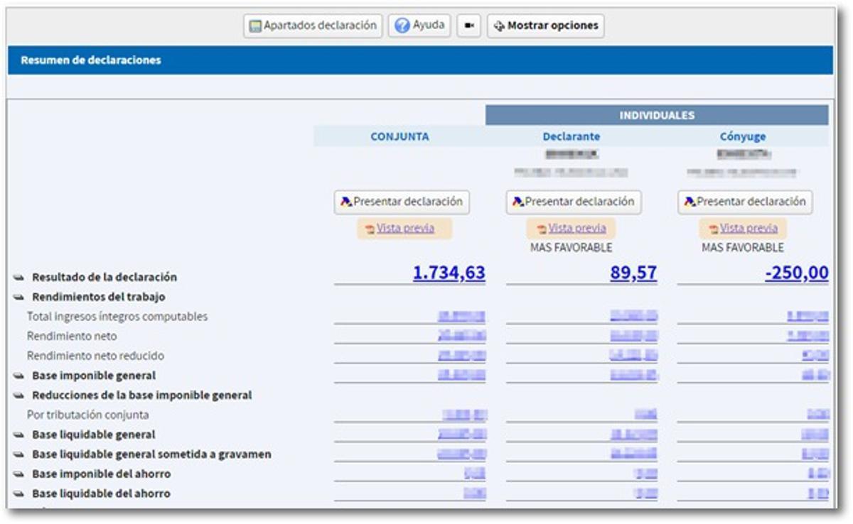 Captura de pantalla del simulador Renta WEB Open 2025