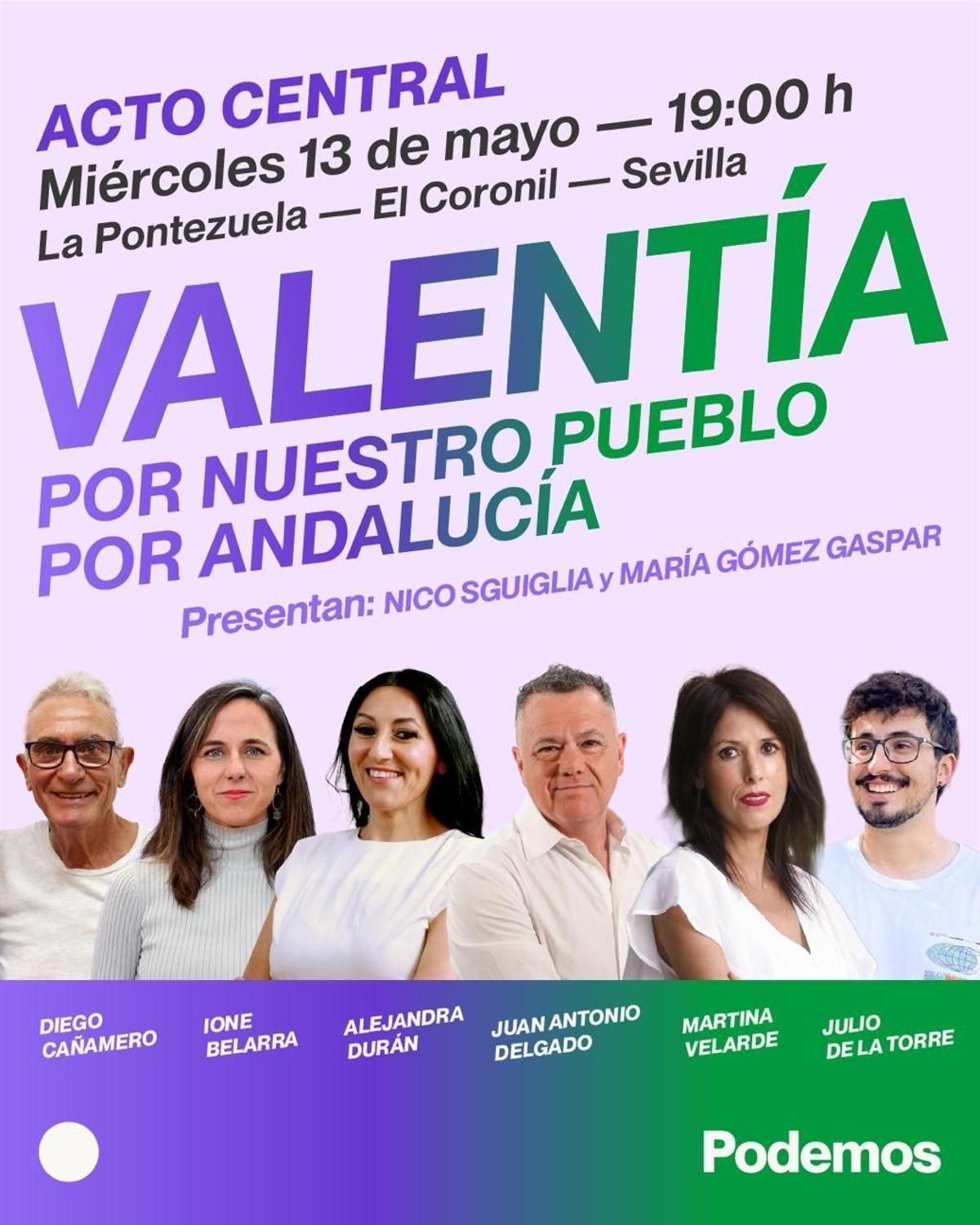 Podemos lanza acto central de campaña en El Coronil sin la coalición Por Andalucía