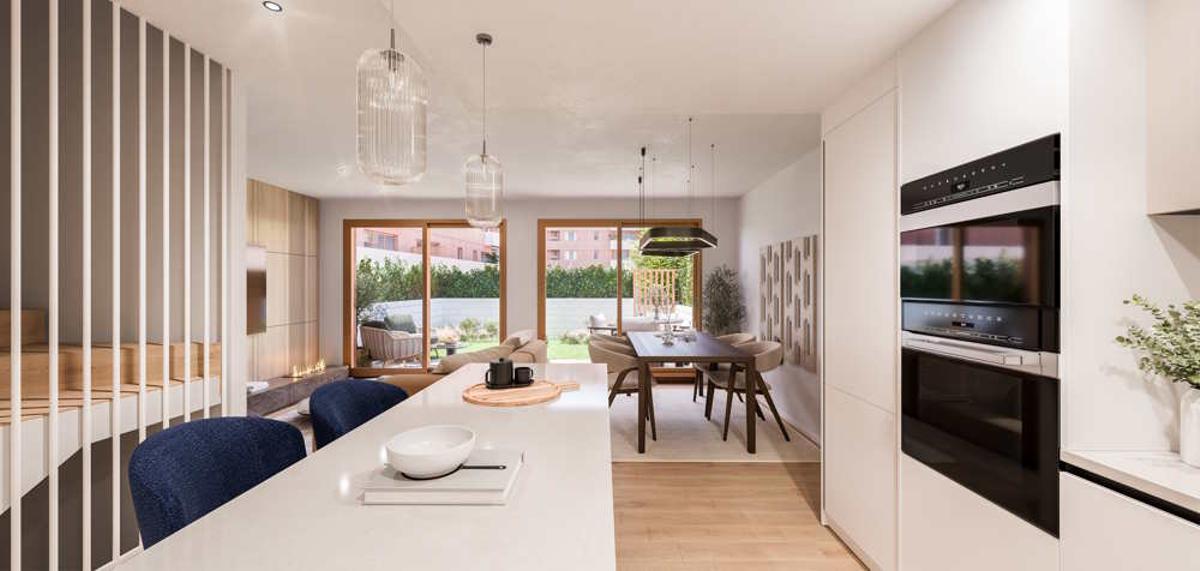 Render de una villa adosada de 180 m² en Brisa el Garraf con terraza y jardín