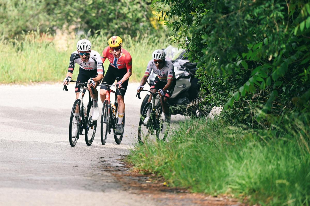 Jhonatan Narváez cruzando la meta en la etapa 8 del Giro de Italia 2026
