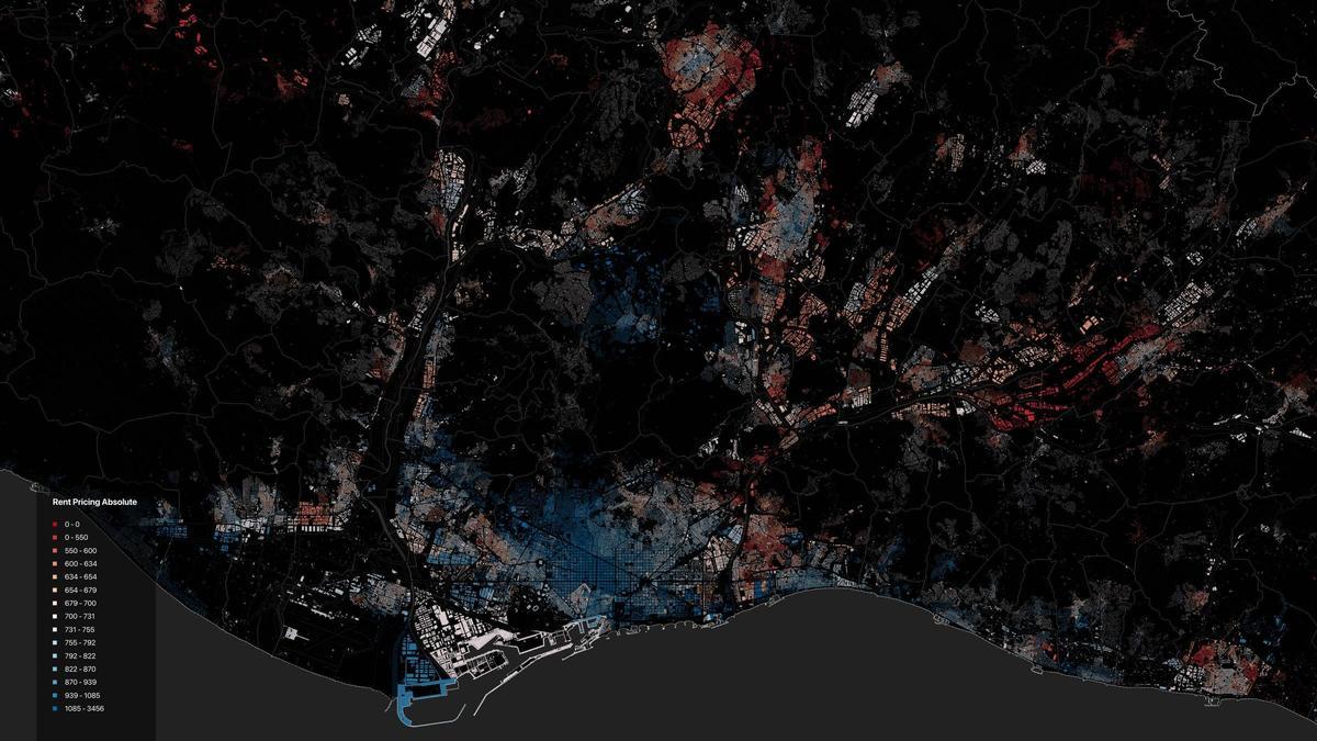 Mapa interactivo del gemelo digital de Cataluña que muestra la distribución de parcelas residenciales y de actividad económica