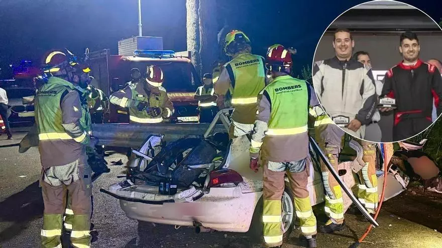 Guillermo Peinado conduciendo su coche de rally en la pista de cerámica, con polvo levantado tras él