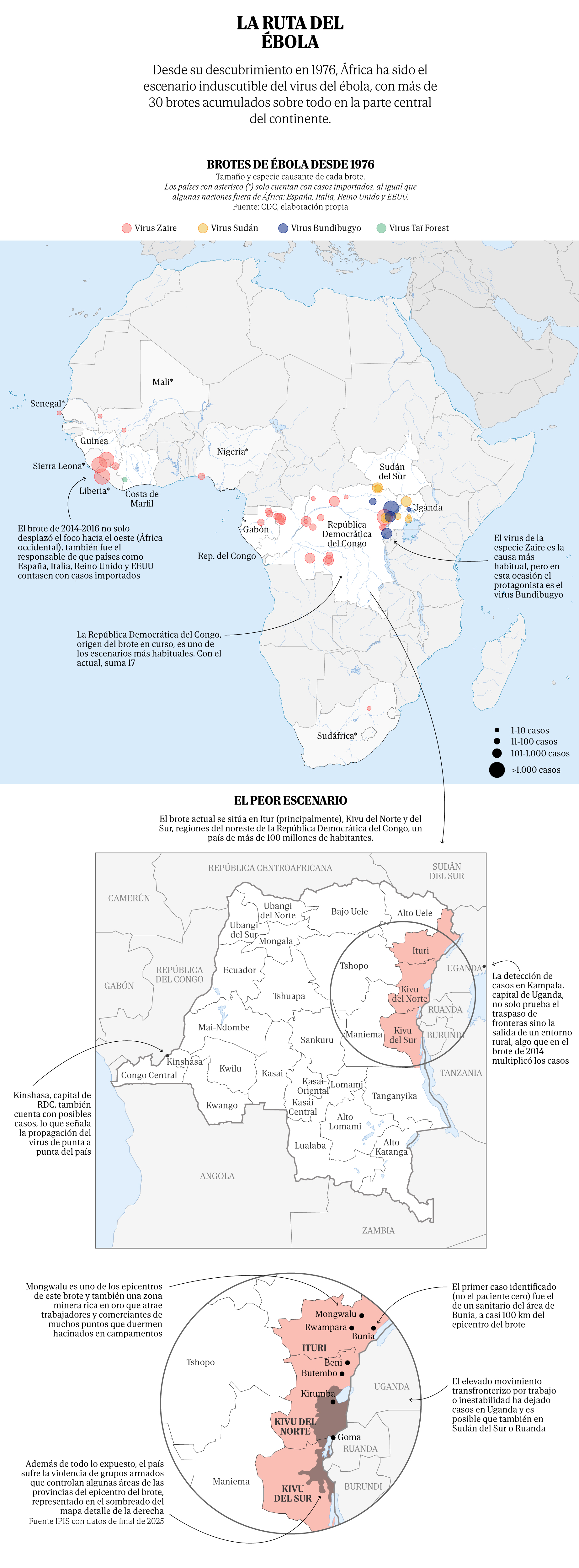 Mapa de la zona afectada por el brote de ébola en la República Democrática del Congo