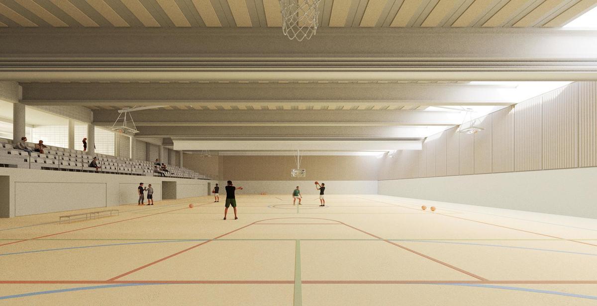 Vista del proyecto del polideportivo subterráneo con luz natural