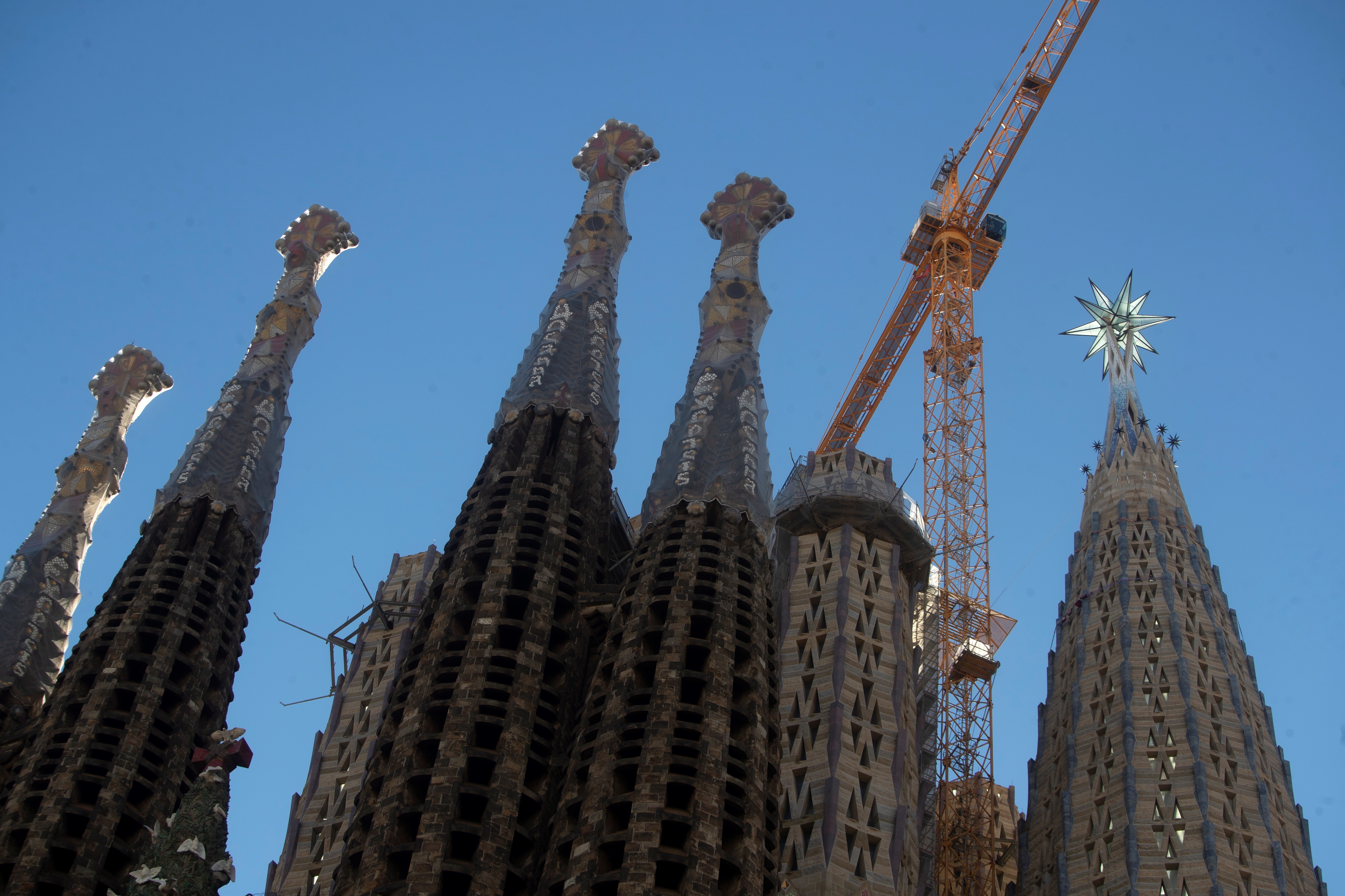 Pope Francis blessing the central tower of the Sagrada Família during the ceremony on March 19, 2026