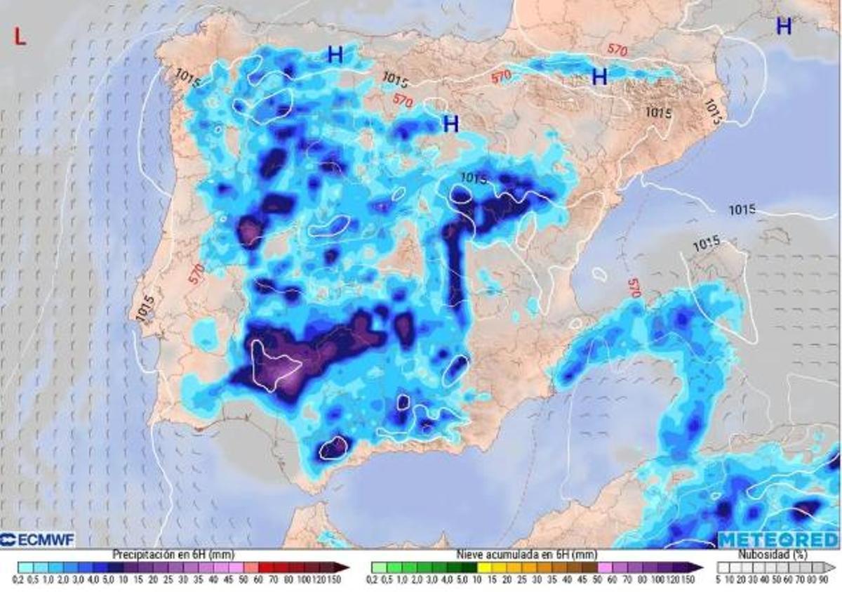Mapa de la posible trayectoria de la dana sobre España este fin de semana